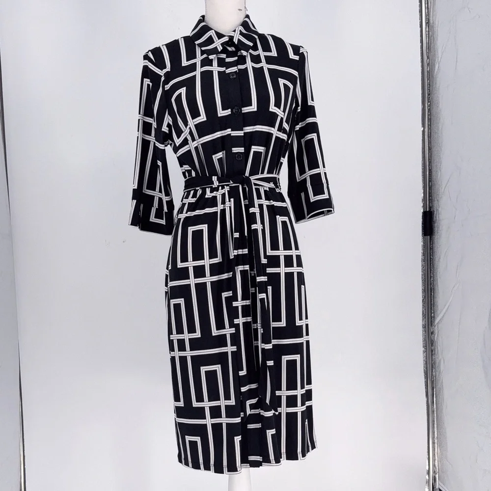 NWT White House Black Market - Geometric Button Down Shirtdress SIZE 10